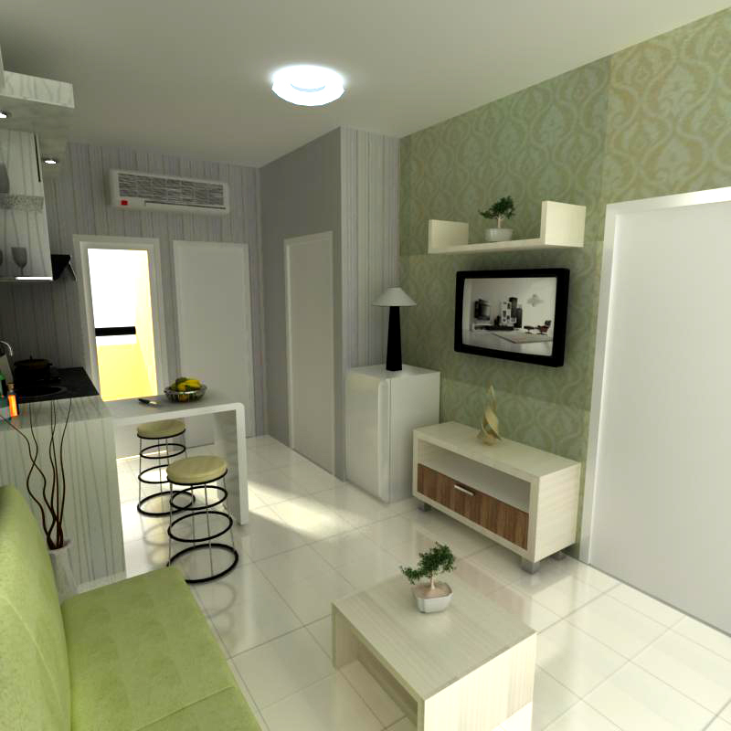 interior Set Kitchen apartment design Iterior dan  Ilustrasi ruang tamu kecil